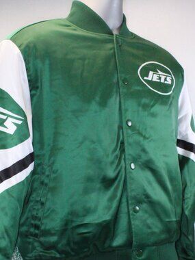 New York Jets Full-Snap Closure Logo Fanimation Satin Jacket Men's Size Small